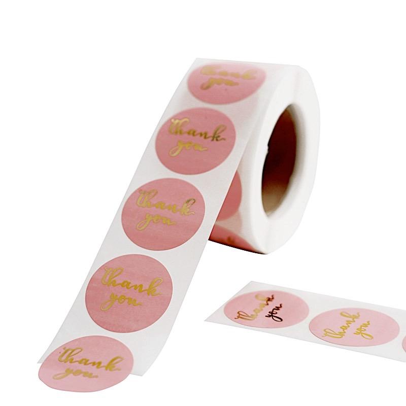 500 Blush with Gold Thank You 1 in Round Stickers Roll