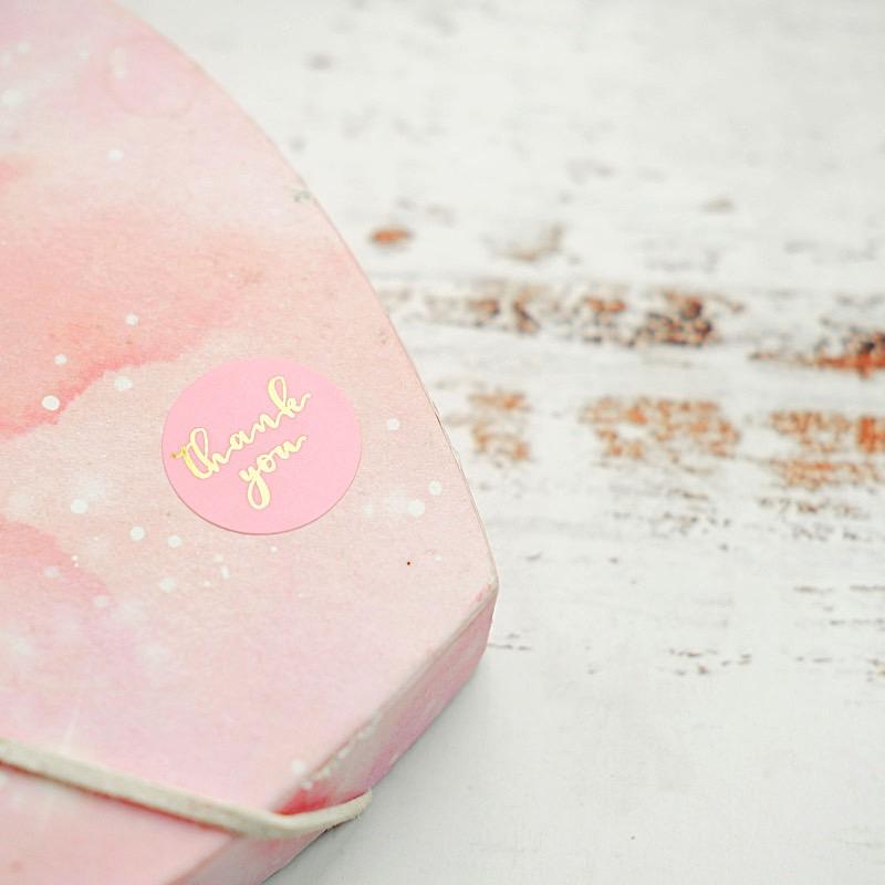 500 Blush with Gold Thank You 1 in Round Stickers Roll