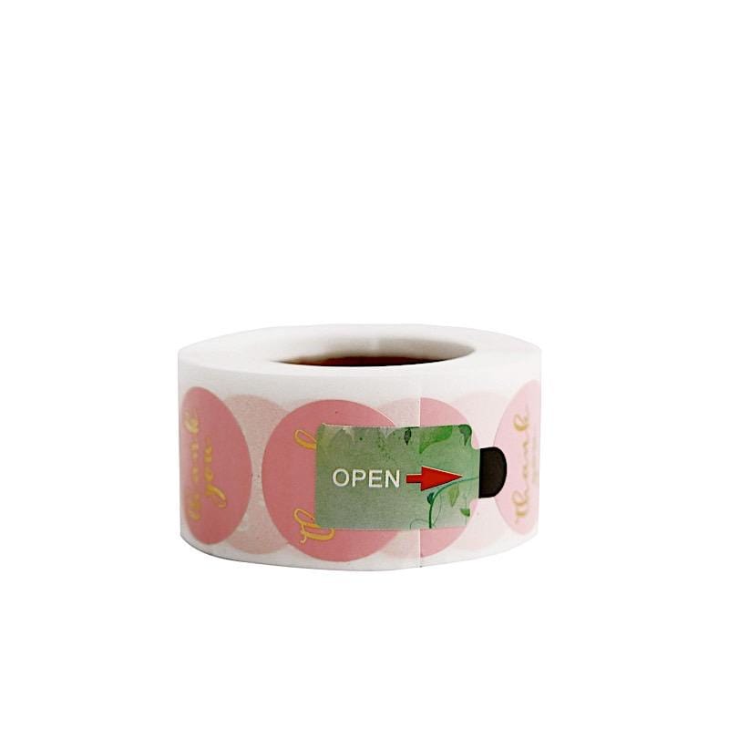 500 Blush with Gold Thank You 1 in Round Stickers Roll