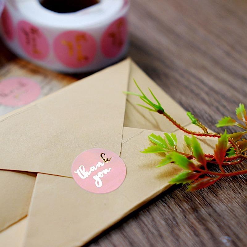 500 Blush with Gold Thank You 1 in Round Stickers Roll