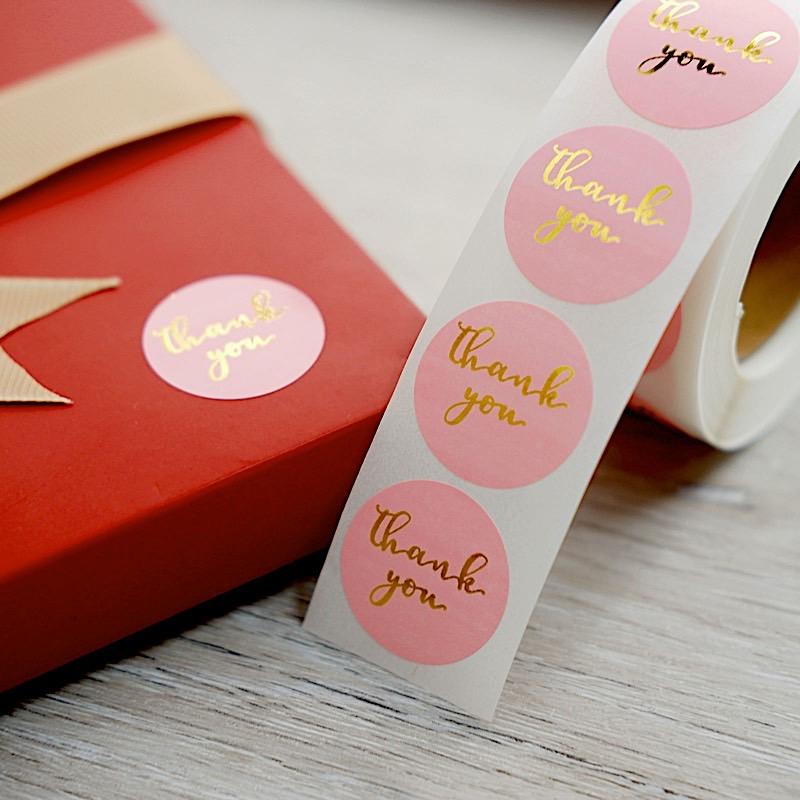 500 Blush with Gold Thank You 1 in Round Stickers Roll – Balsa Circle, LLC