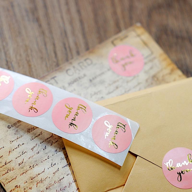 500 Blush with Gold Thank You 1 in Round Stickers Roll