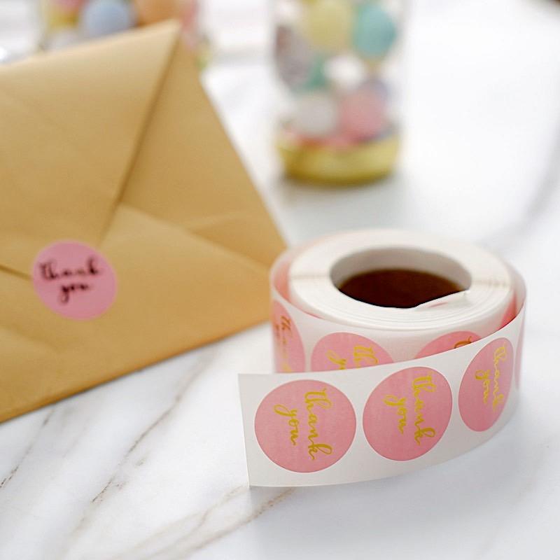 500 Blush with Gold Thank You 1 in Round Stickers Roll