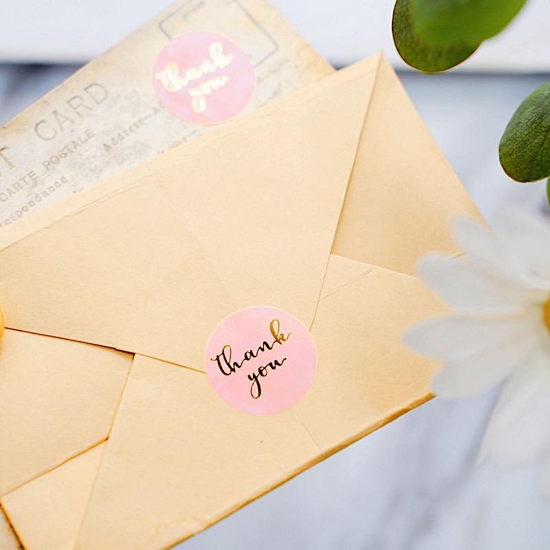 500 Blush with Gold Thank You 1 in Round Stickers Roll