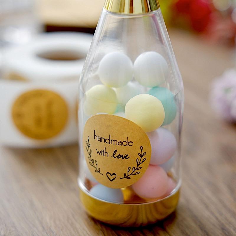 500 Natural and Black Handmade with Love 1.5 in Round Stickers Roll