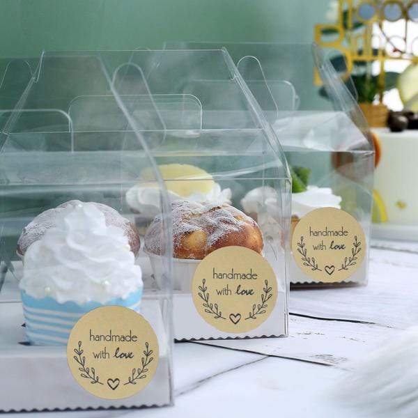 500 Natural and Black Handmade with Love 1.5 in Round Stickers Roll