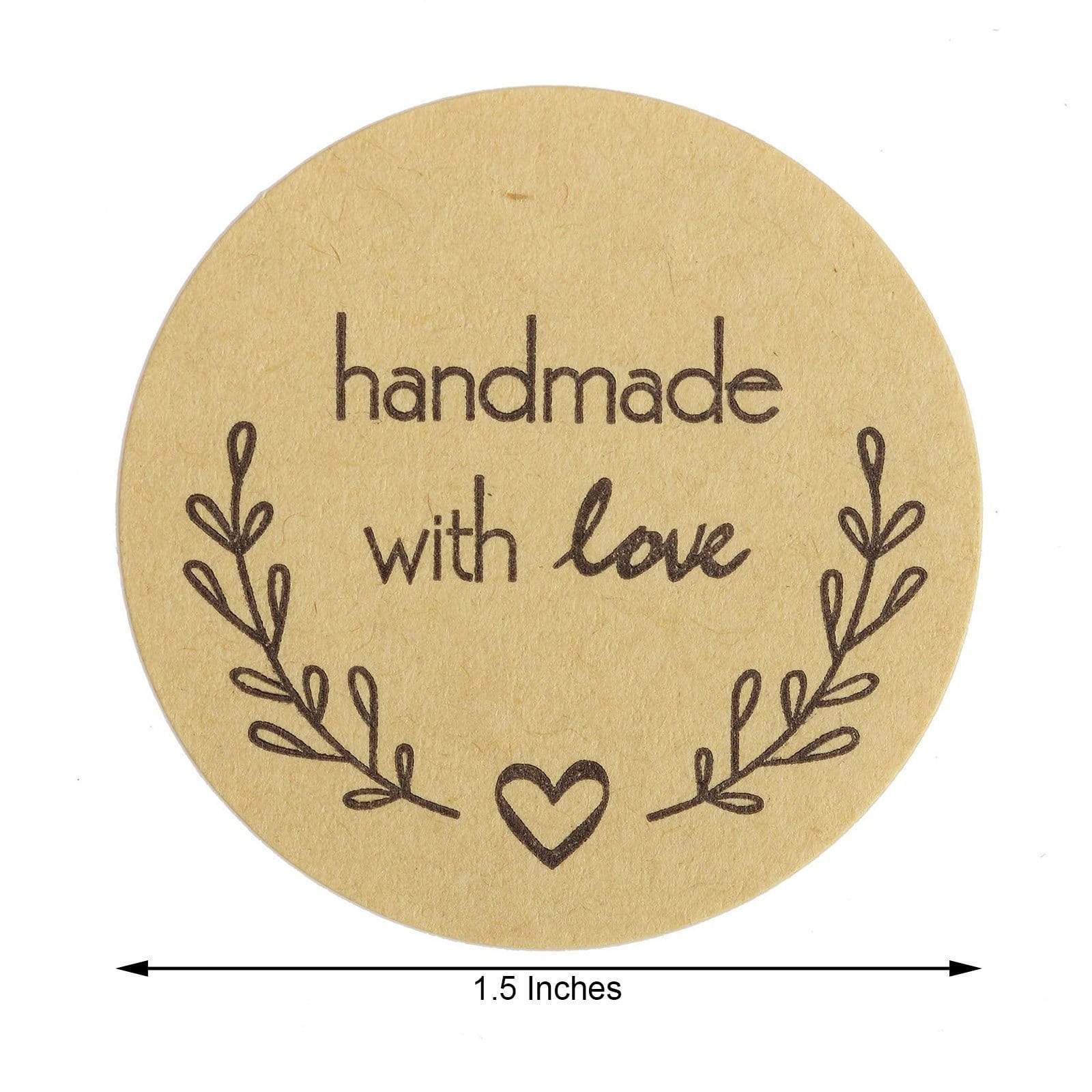 500 Natural and Black Handmade with Love 1.5 in Round Stickers Roll