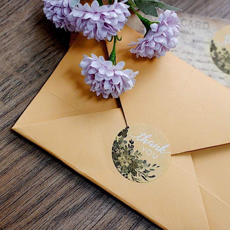 500 Natural and White Thank You 1.5 in Round with Greenery Stickers Roll