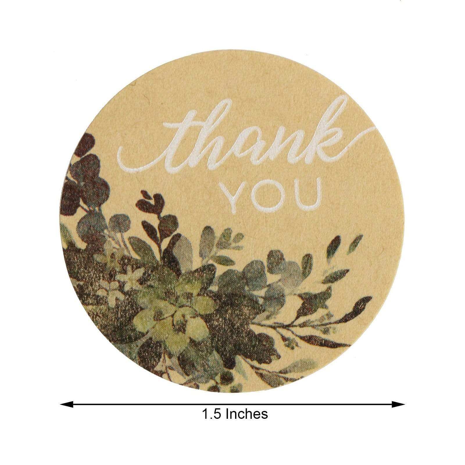 500 Natural and White Thank You 1.5 in Round with Greenery Stickers Roll