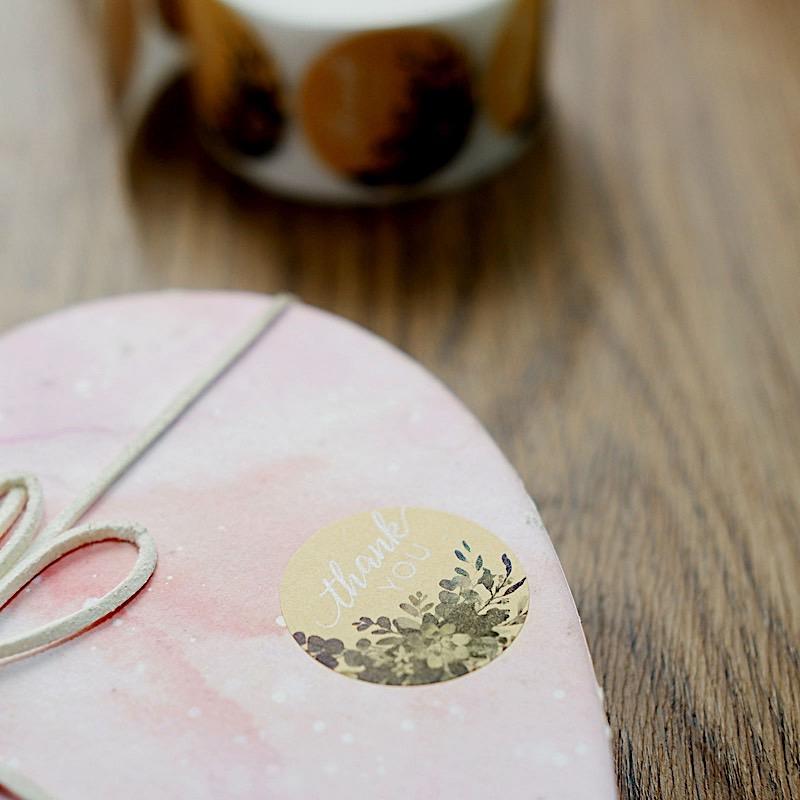 500 Natural and White Thank You 1.5 in Round with Greenery Stickers Roll