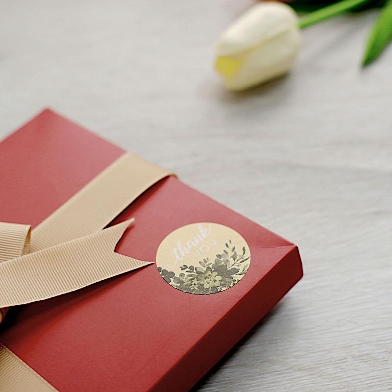 500 Natural and White Thank You 1.5 in Round with Greenery Stickers Roll