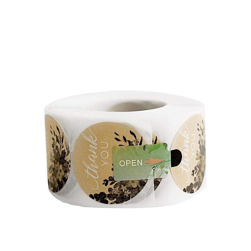 500 Natural and White Thank You 1.5 in Round with Greenery Stickers Roll