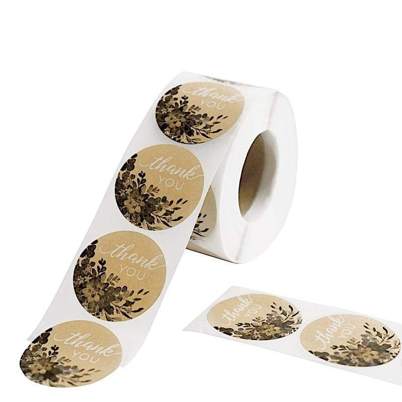 500 Natural and White Thank You 1.5 in Round with Greenery Stickers Roll