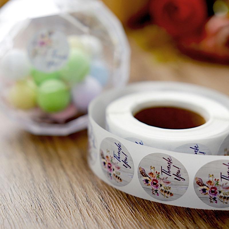 500 Purple Thank You 1 in Round Floral Stickers Roll