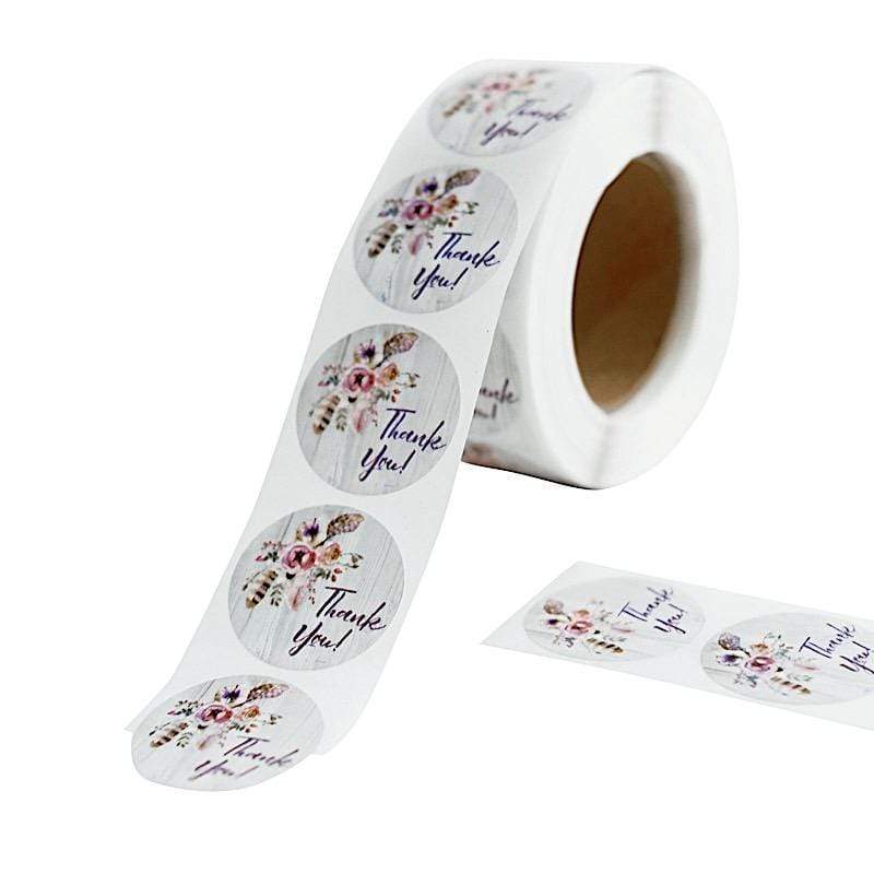 500 Purple Thank You 1 in Round Floral Stickers Roll