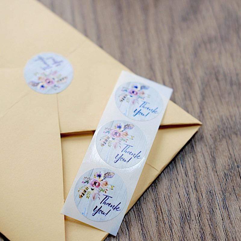 500 Purple Thank You 1 in Round Floral Stickers Roll