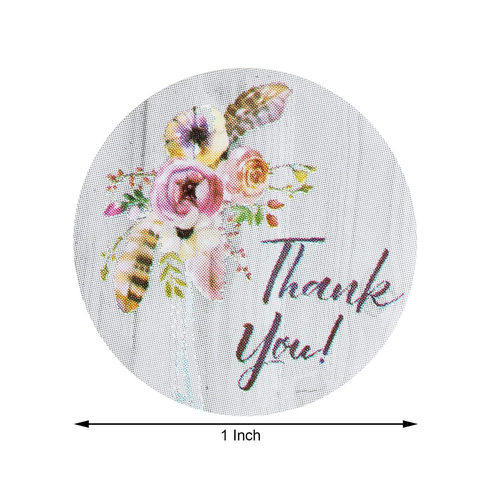 500 Purple Thank You 1 in Round Floral Stickers Roll