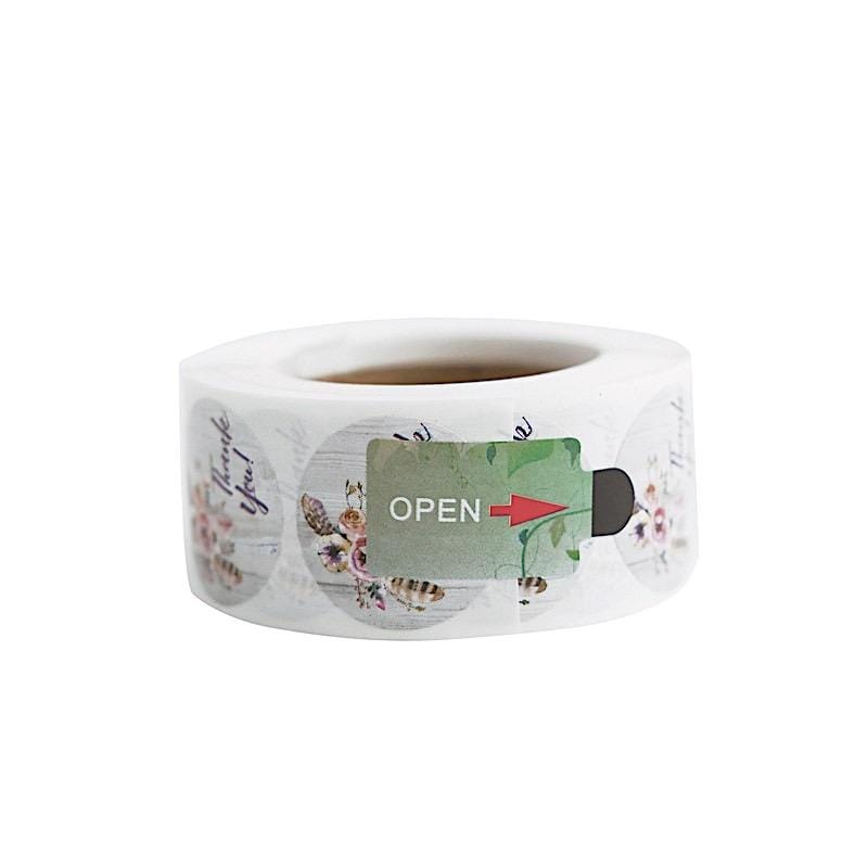 500 Purple Thank You 1 in Round Floral Stickers Roll