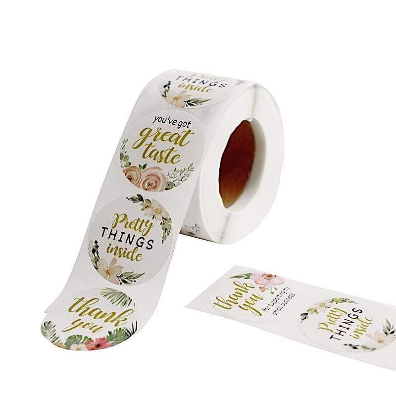500 White Gold Black Assorted Words 1.5 in Stickers Roll