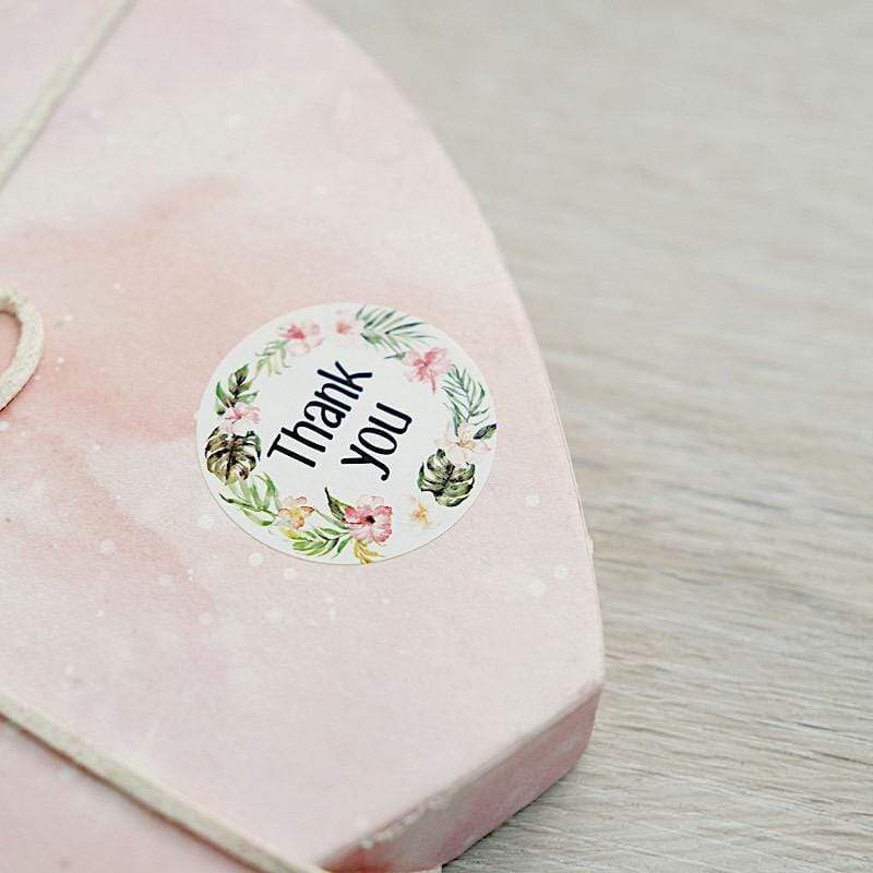 500 White with Black Thank You 1.5 in Round Floral Stickers Roll