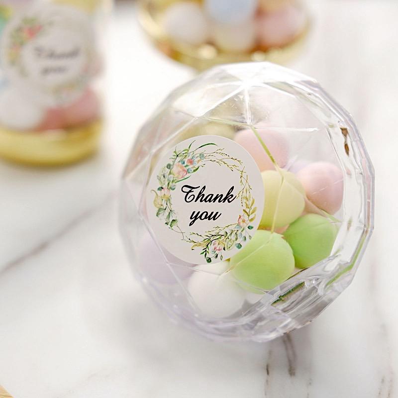 500 White with Black Thank You 1.5 in Round Floral Stickers Roll