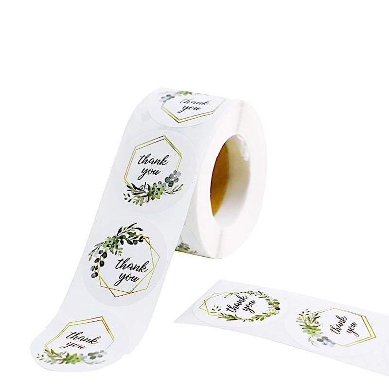 500 White with Black Thank You 1.5 in Round Greenery Frame Stickers Roll
