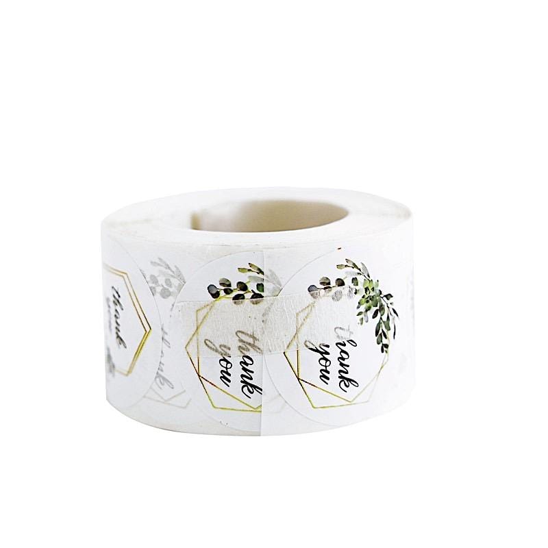 500 White with Black Thank You 1.5 in Round Greenery Frame Stickers Roll