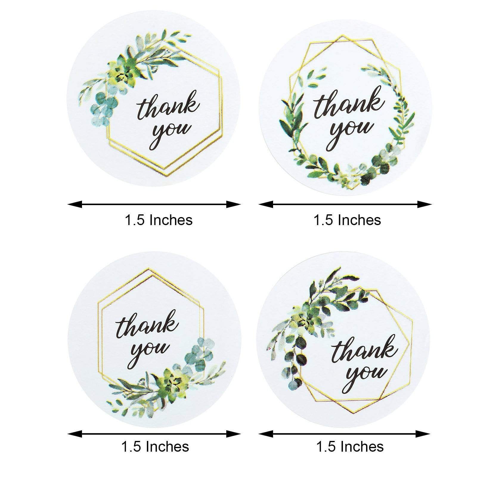 500 White with Black Thank You 1.5 in Round Greenery Frame Stickers Roll