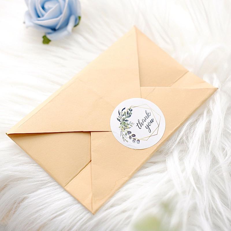 500 White with Black Thank You 1.5 in Round Greenery Frame Stickers Roll