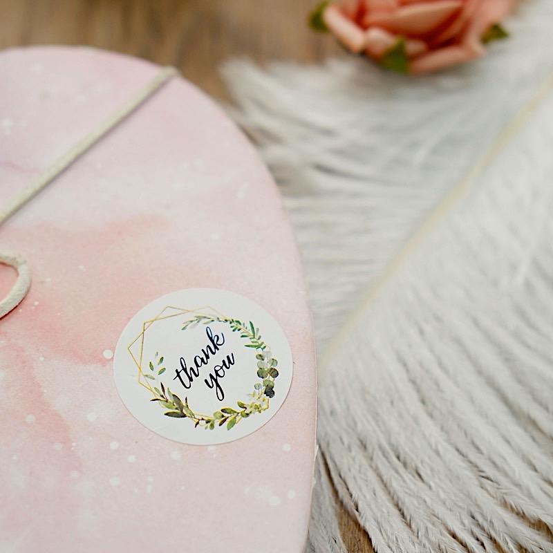 500 White with Black Thank You 1.5 in Round Greenery Frame Stickers Roll