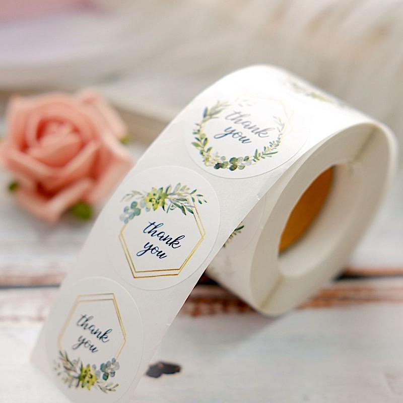 500 White with Black Thank You 1.5 in Round Greenery Frame Stickers Ro ...