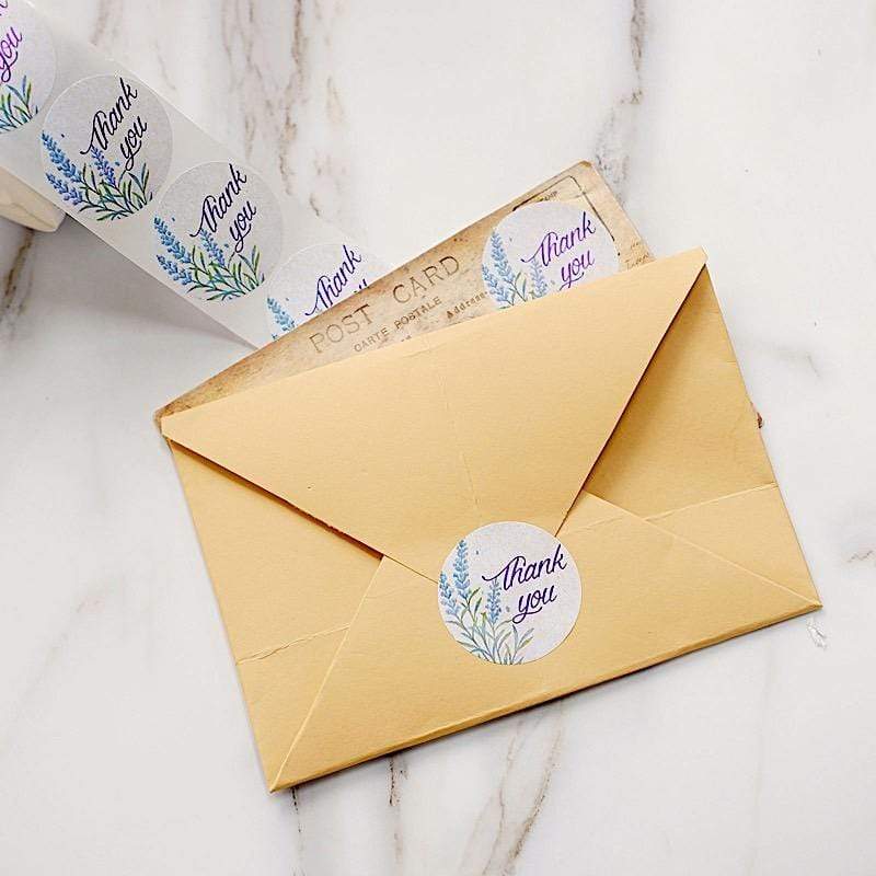 500 White with Purple Thank You 1.5 in Round Floral Stickers Roll