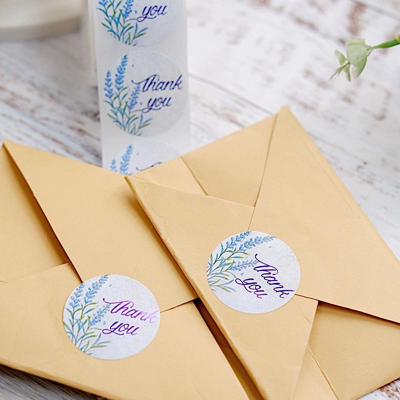 500 White with Purple Thank You 1.5 in Round Floral Stickers Roll