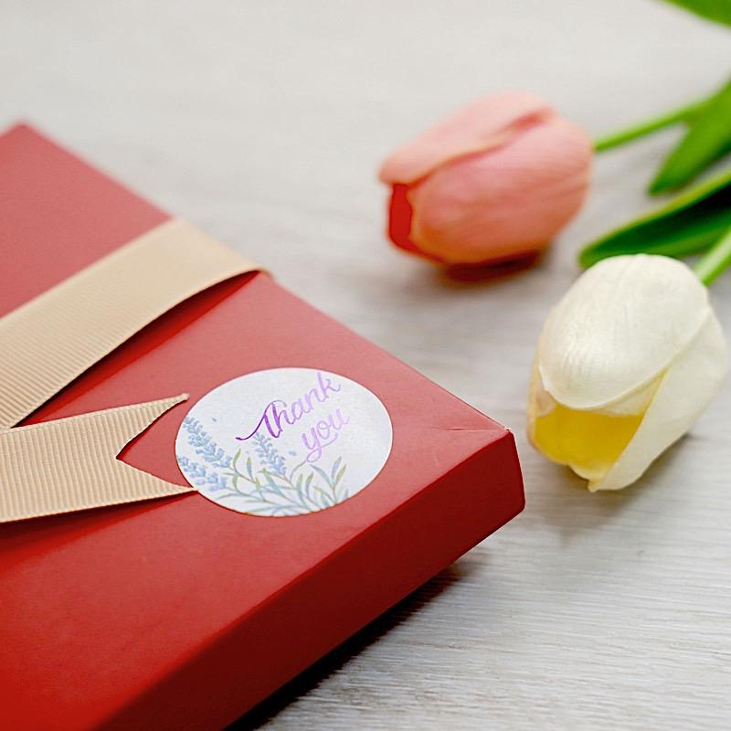 500 White with Purple Thank You 1.5 in Round Floral Stickers Roll