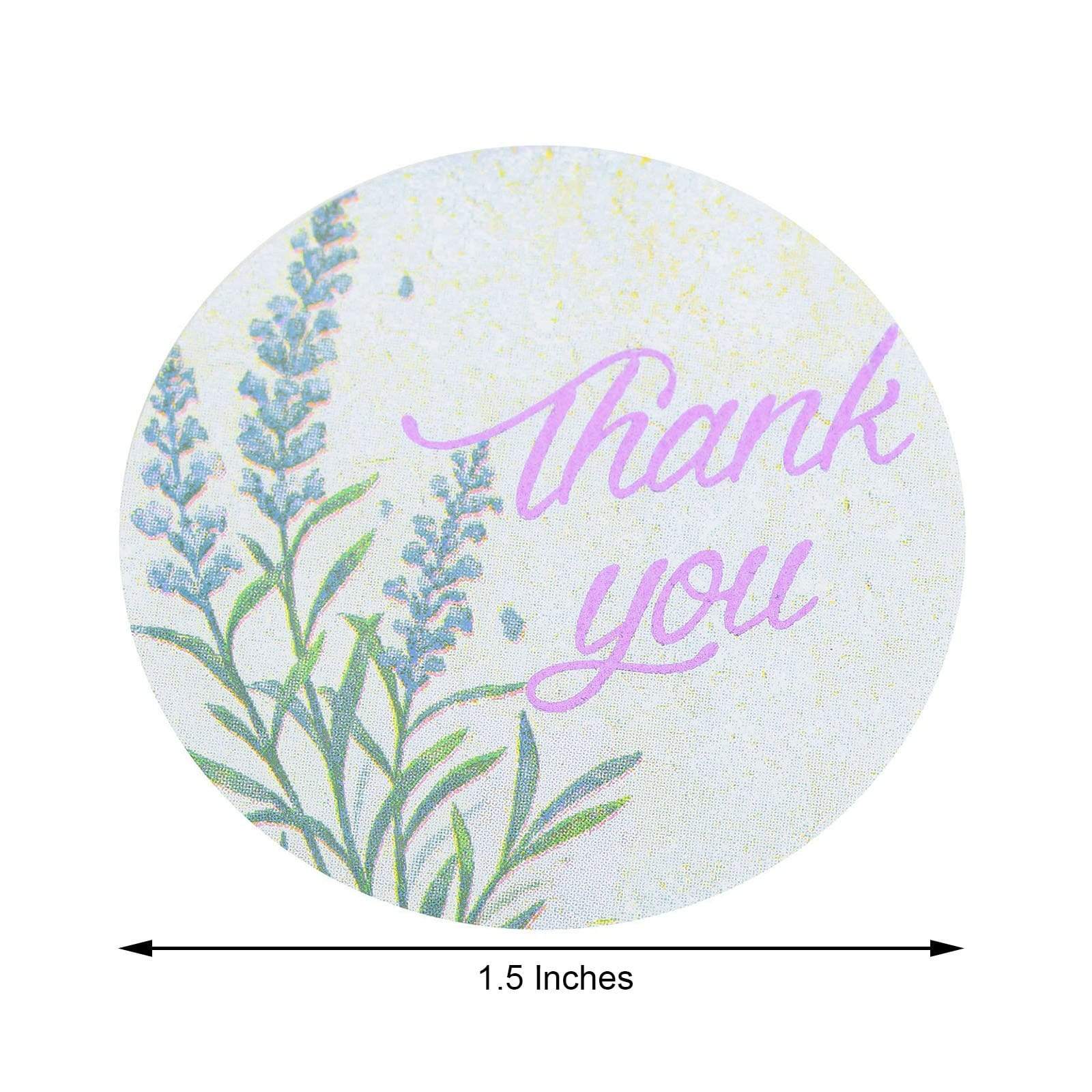 500 White with Purple Thank You 1.5 in Round Floral Stickers Roll