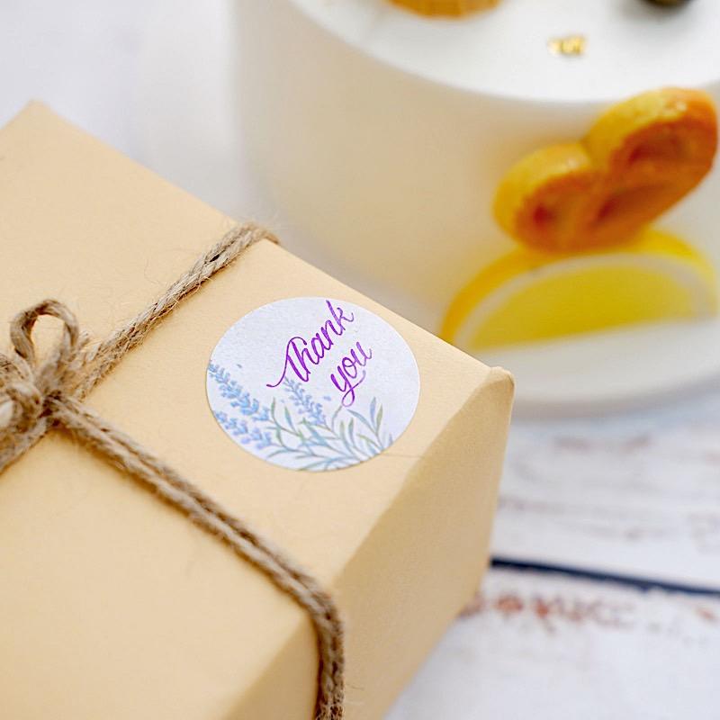 500 White with Purple Thank You 1.5 in Round Floral Stickers Roll