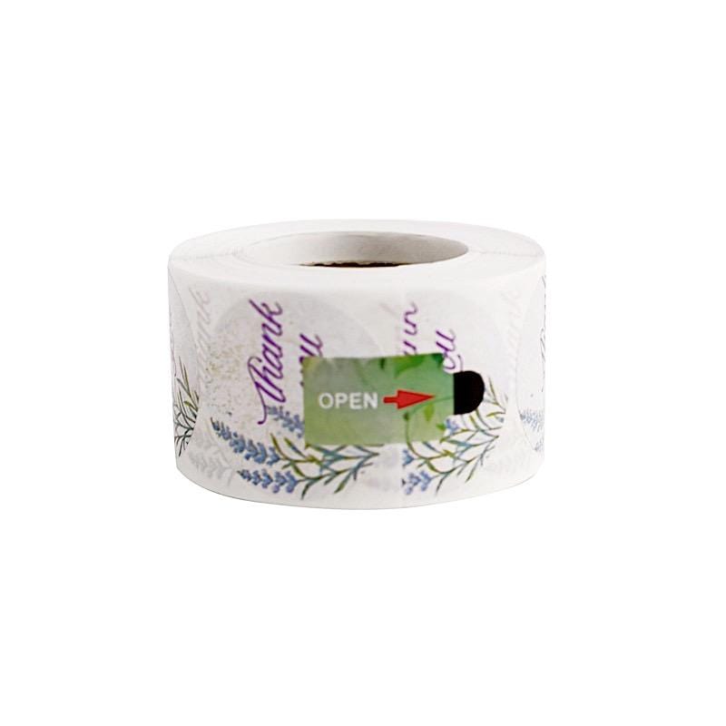 500 White with Purple Thank You 1.5 in Round Floral Stickers Roll