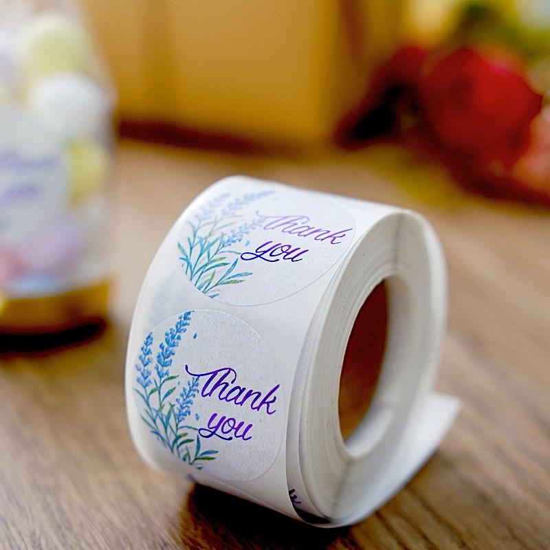 500 White with Purple Thank You 1.5 in Round Floral Stickers Roll ...