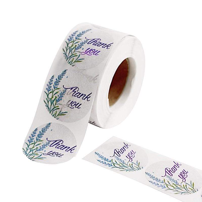 500 White with Purple Thank You 1.5 in Round Floral Stickers Roll