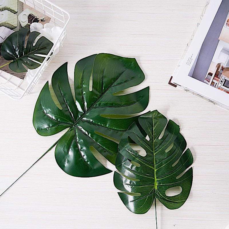 artificial monstera leaves Balsa Circle 6 Green 24" Artificial Silk Monstera Leaves Tropical Greenery Stems Party Decorations