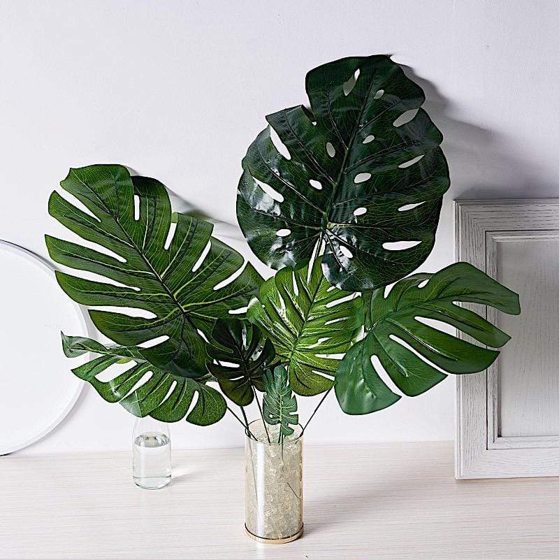 monstera leaf decor Balsa Circle 6 Green 24" Artificial Silk Monstera Leaves Tropical Greenery Stems Party Decorations