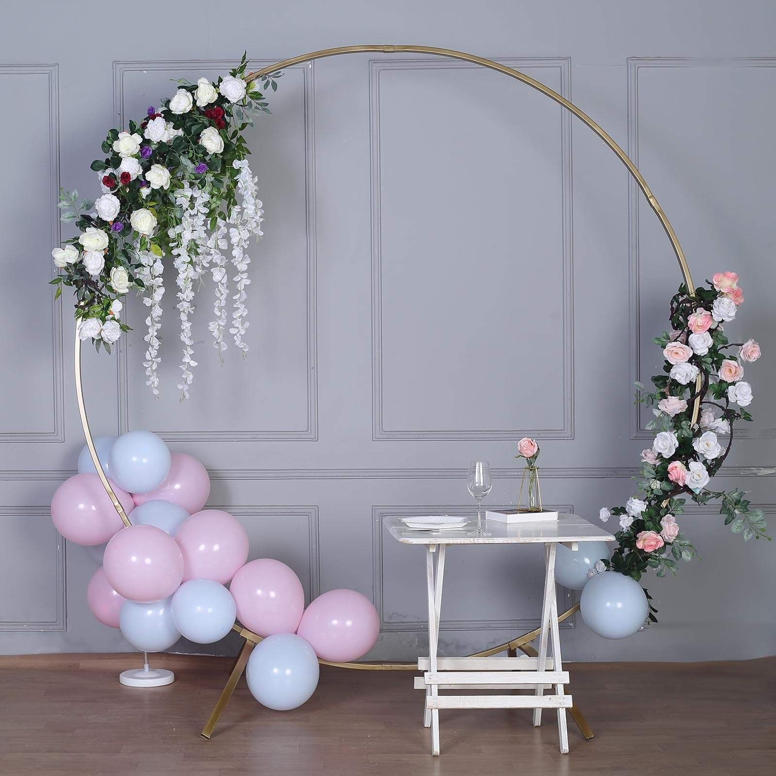 7.5 feet Gold Metal Wreath Round Backdrop Stand Wedding Arch