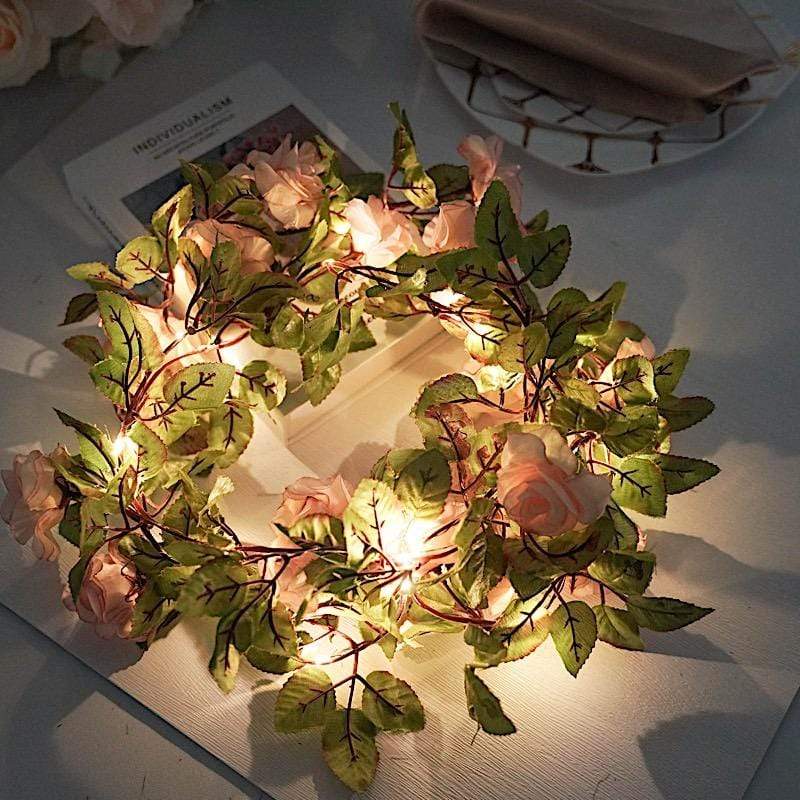 7 feet Blush Roses Greenery Fairy Lights Battery Operated LED Garland