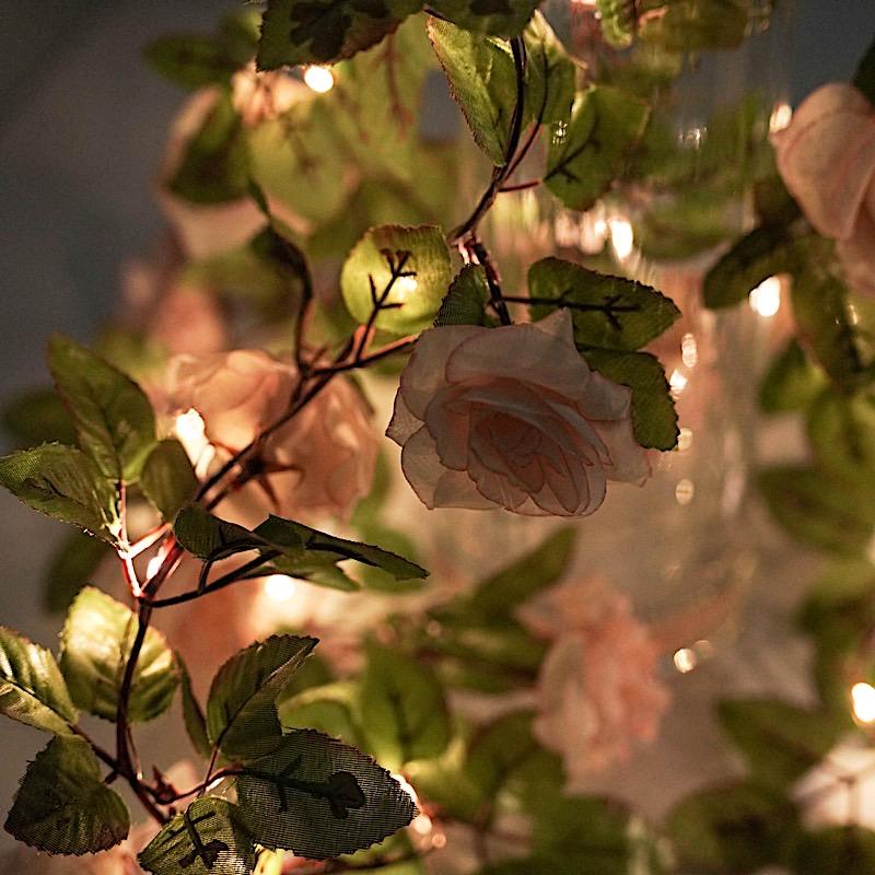 7 feet Blush Roses Greenery Fairy Lights Battery Operated LED Garland