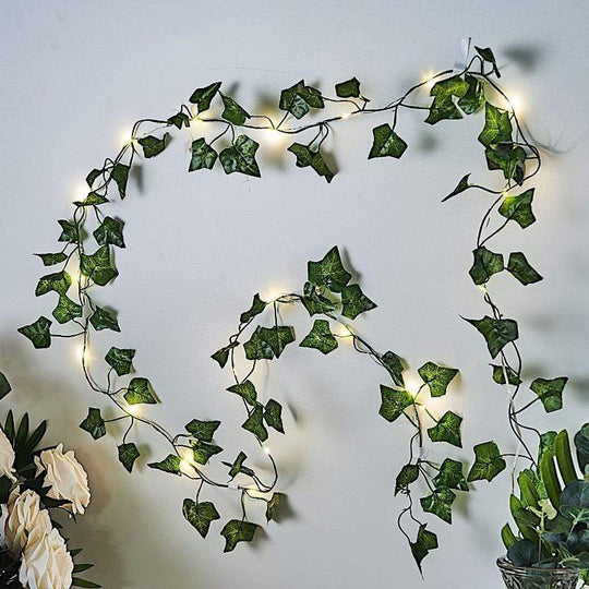 7 feet Green Ivy Leaf Garland with Battery Operated LED String Lights