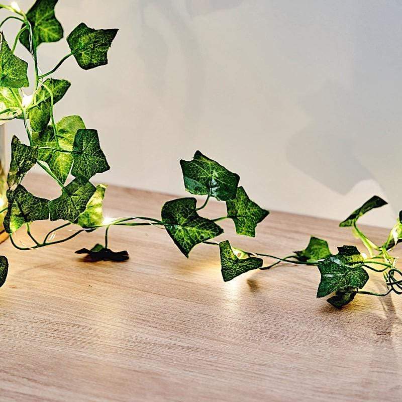7 feet Green Ivy Leaf Garland with Battery Operated LED String Lights