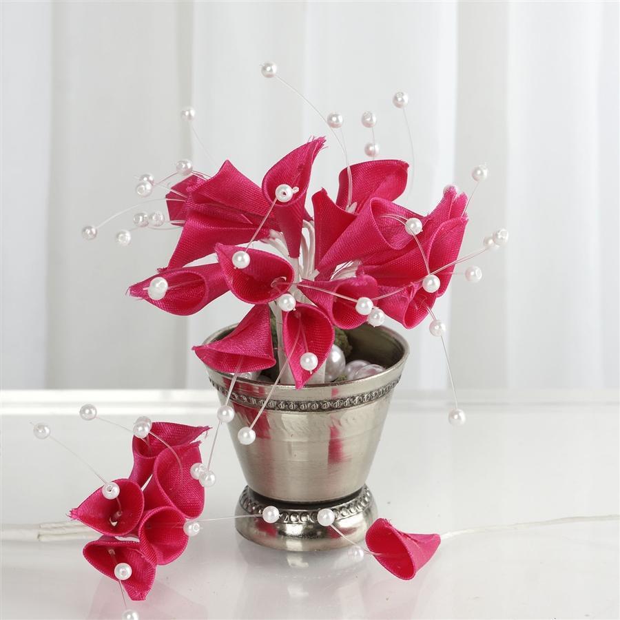 72 Fuchsia Pearl Beaded Lilies Craft Flowers