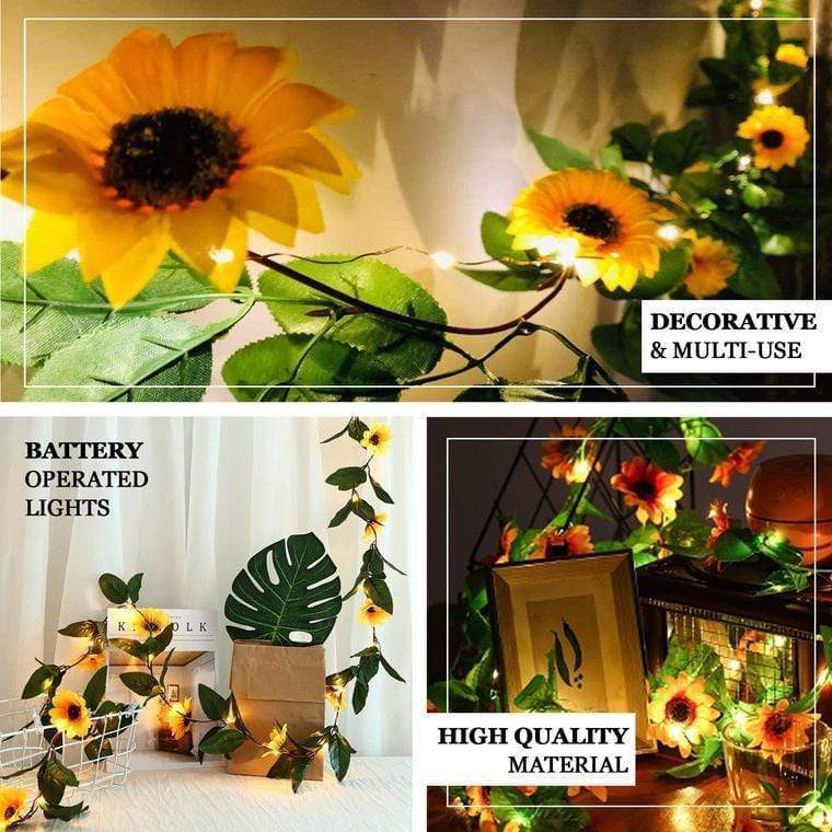 8 feet Yellow Sunflowers Greenery Fairy Lights Battery Operated LED Garland