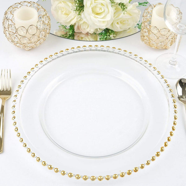 8 pcs 12" Gold Round Rimmed Glass Charger Plates