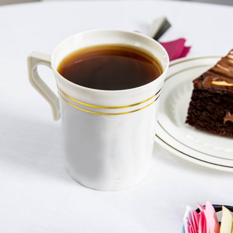 8 pcs 8 oz. Gold Rim on White Glossy Disposable Plastic Party Cups